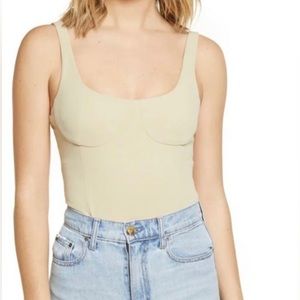 Wayf Bravado Tank Bodysuit Beige Size Large Cupped